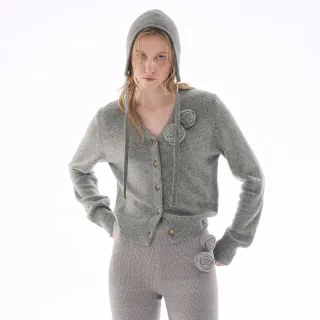 【MARDI MERCREDI】出清品 玫瑰針織衫 灰色 V領 CASHMERE BLENDED CARDIGAN V NECK ROSE