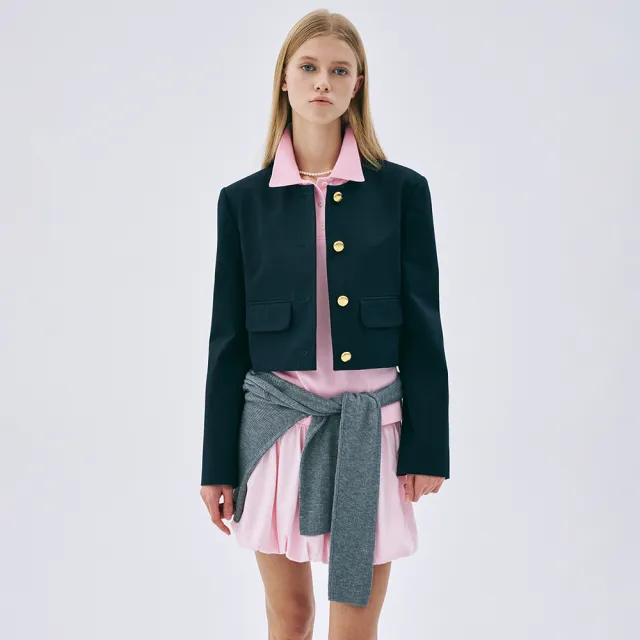 【MARDI MERCREDI】出清品 經典圓領外套 海軍藍 短版 CROPPED JACKET ROUND NECK