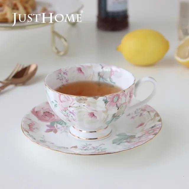 【Just Home】骨瓷咖啡杯盤12件禮盒組附收納架(附禮盒 多款花色可選 入厝送禮 辦公室 新居落成)