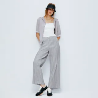 【MOMA】職人線條感雪花灰細壓褶寬褲(灰色)