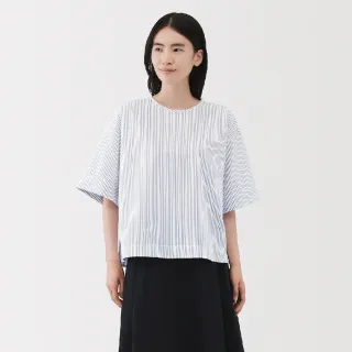 【MUJI 無印良品】女速乾平織布五分袖套衫(白色/黑色/暗藍格紋/深藍直紋)
