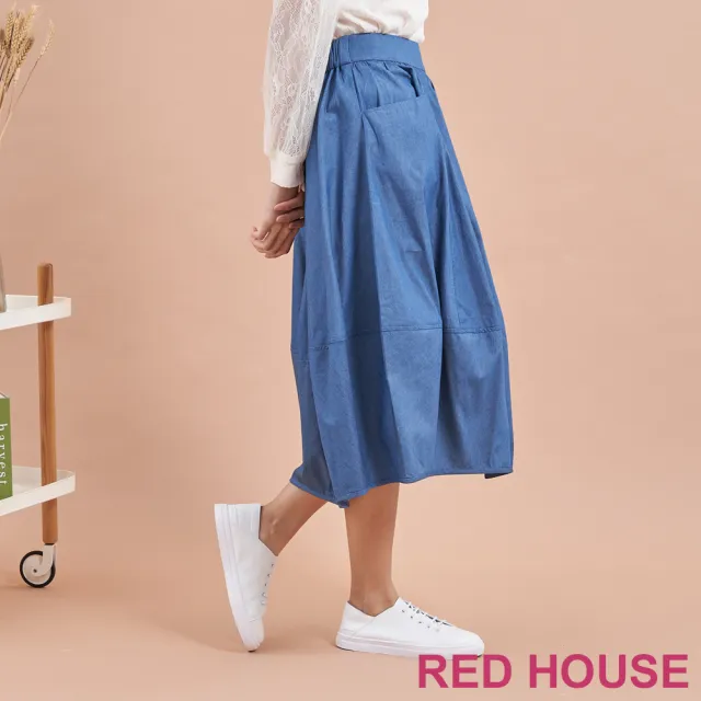 【RED HOUSE 蕾赫斯】氣球剪接造型牛仔裙(水藍色)