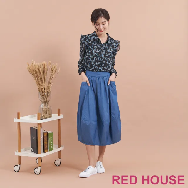 【RED HOUSE 蕾赫斯】氣球剪接造型牛仔裙(水藍色)
