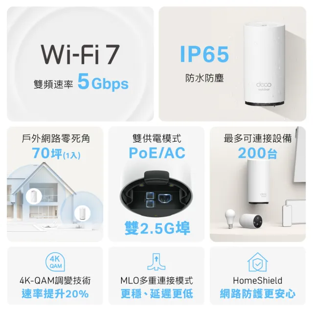 【TP-Link】WiFi 7 BE5000 雙頻 2.5G 真Mesh 無線路由器 分享器(支援AI筆電/IP65/Deco BE25-Outdoor)