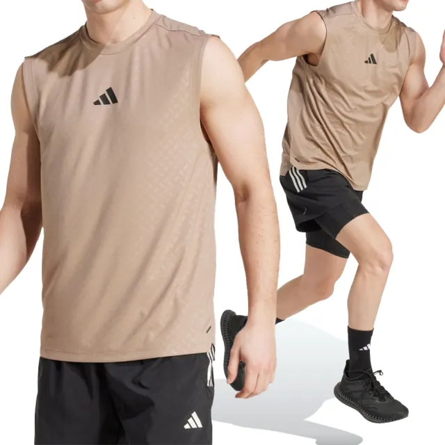 【adidas 愛迪達】Power 3s Tank 男款 卡其色 圓領 吸濕排汗 運動 休閒 短袖 JX6293