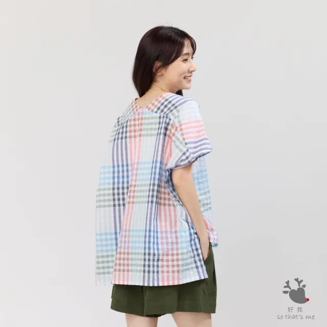 【so that’s me 好我】Vicky夏日V領棉質寬上衣(彩格紋)
