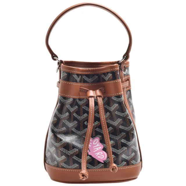 【GOYARD 高雅德】經典Mini Petit Flot粉色蝴蝶帆布牛皮手提/斜背包(MINI-棕色PEFLOTMINTY01CL03P-BRO-BFL)