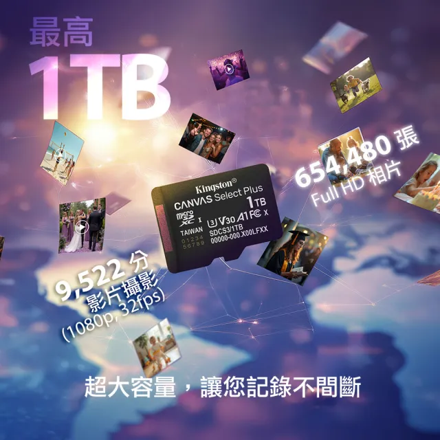 【Kingston 金士頓】Canvas Select Plus microSD 64GB/100MB/s 記憶卡(SDCS3/64GB)