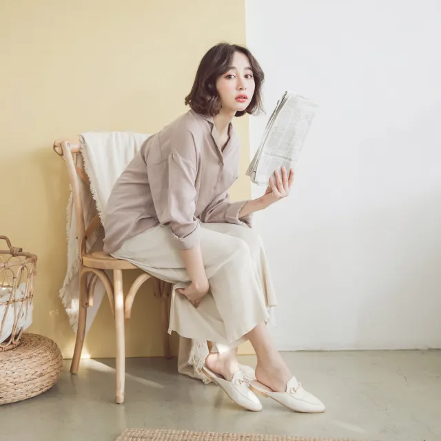 【Ann’S】質感真小羊皮不破內裡金釦穆勒鞋-版型偏小(米白)