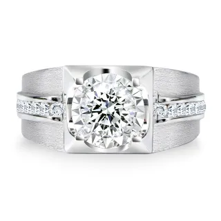 【King Star】一克拉 最白D color 18K金 天然鑽石男戒 絲紋設計(3 Excellent極優 八心八箭)