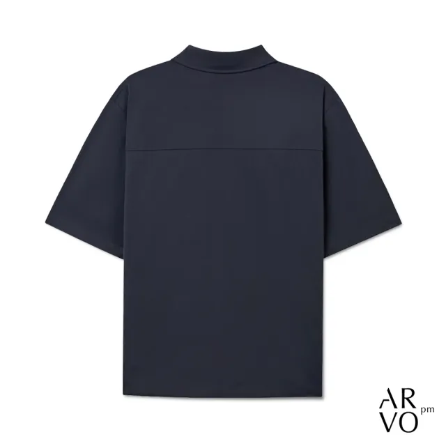 【ARVOpm】男女同款 藏青前開式拉鍊短袖襯衫00092502102(限時6折)