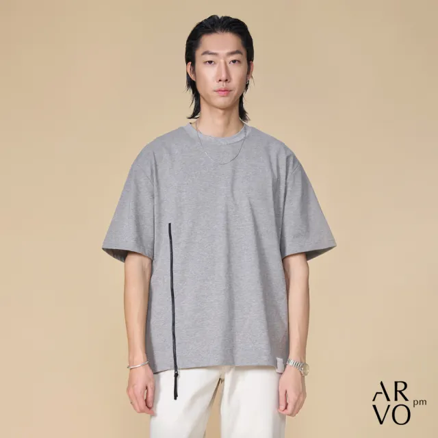 【ARVOpm】男女同款 灰色側開衩拉鍊寬版短袖T恤00212502101(限時6折)