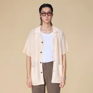【ARVOpm】翻領杏色針織短袖開襟上衣00192505103(新品上市)