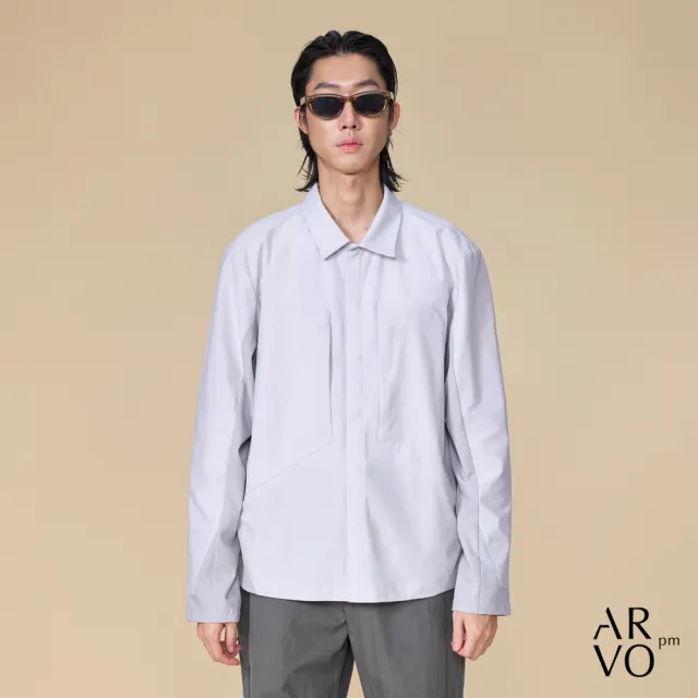 【ARVOpm】男女同款 拉鍊口袋灰拼接襯衫00082504103(雙11限定)