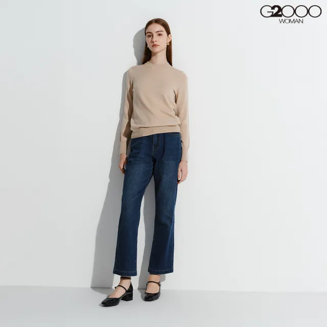 【G2000】女款 圓領撞色長袖針織上衣-卡其色(4627500116)