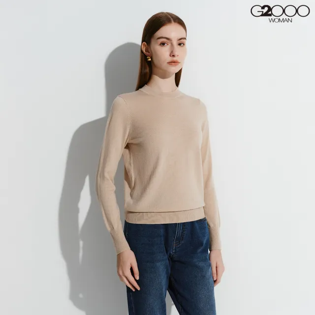 【G2000】女款 圓領撞色長袖針織上衣-卡其色(4627500116)