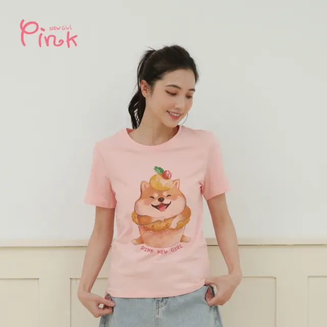【PINK NEW GIRL】淘氣短毛貓蛋糕插畫風舒棉T(2色)