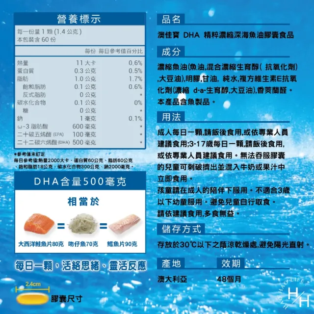 【BLACKMORES 澳佳寶】DHA精粹濃縮深海魚油膠囊(60顆/瓶)