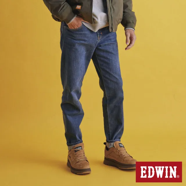 【EDWIN】男裝 橘標 60TH無接縫丹寧錐形褲(石洗藍)