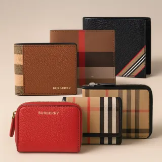 【BURBERRY 巴寶莉】經典格紋帆布/壓印LOGO牛皮拉鍊錢包短夾零錢包(顏色任選)