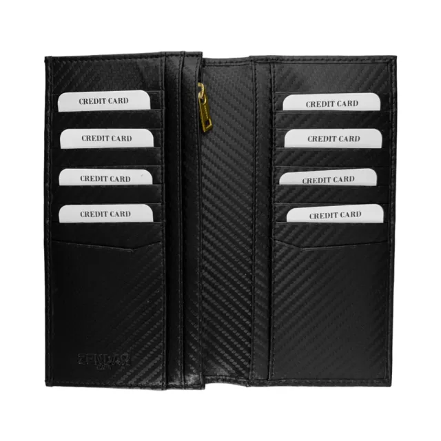 【ZENDAR】直播限定 限量1折 頂級小牛皮碳纖維紋18卡對開長夾 全新專櫃展示品(送禮盒提袋首選)