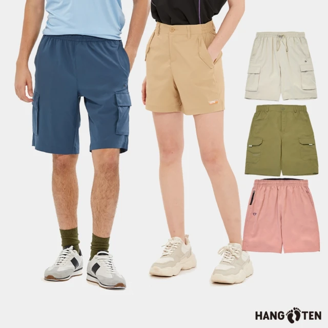 【Hang Ten】男女裝-冰絲涼感四面彈吸濕排汗口袋防曬短褲(多款選)