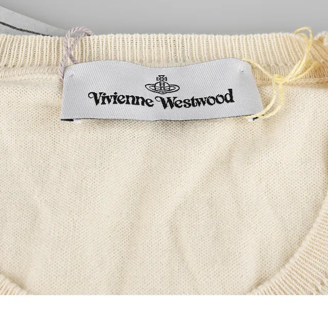 【Vivienne Westwood】Vivienne Westwood土星刺繡薄款長袖針織衫(女款短版/奶油黃)