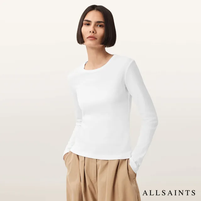 【ALLSAINTS】STEVIE 純棉修身長袖T恤-白 W199JB(修身版型)