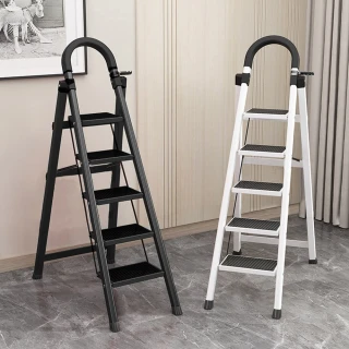 【AOTTO】免組裝安全扶手五步碳鋼折疊梯(工作梯 人字梯 直梯 伸縮梯 鋁梯 梯子 折疊梯 工作梯)