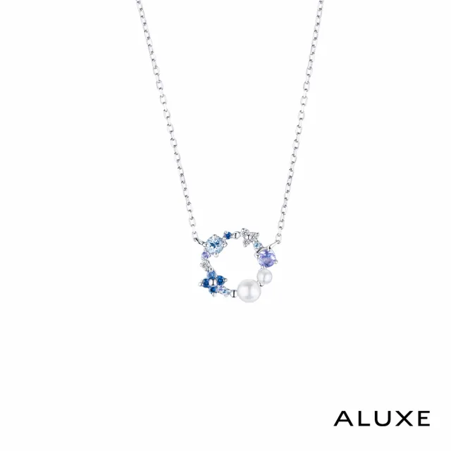 【ALUXE 亞立詩】10K金 湛藍花圈 藍寶 托帕石 淡水珍珠項鍊 NN0212