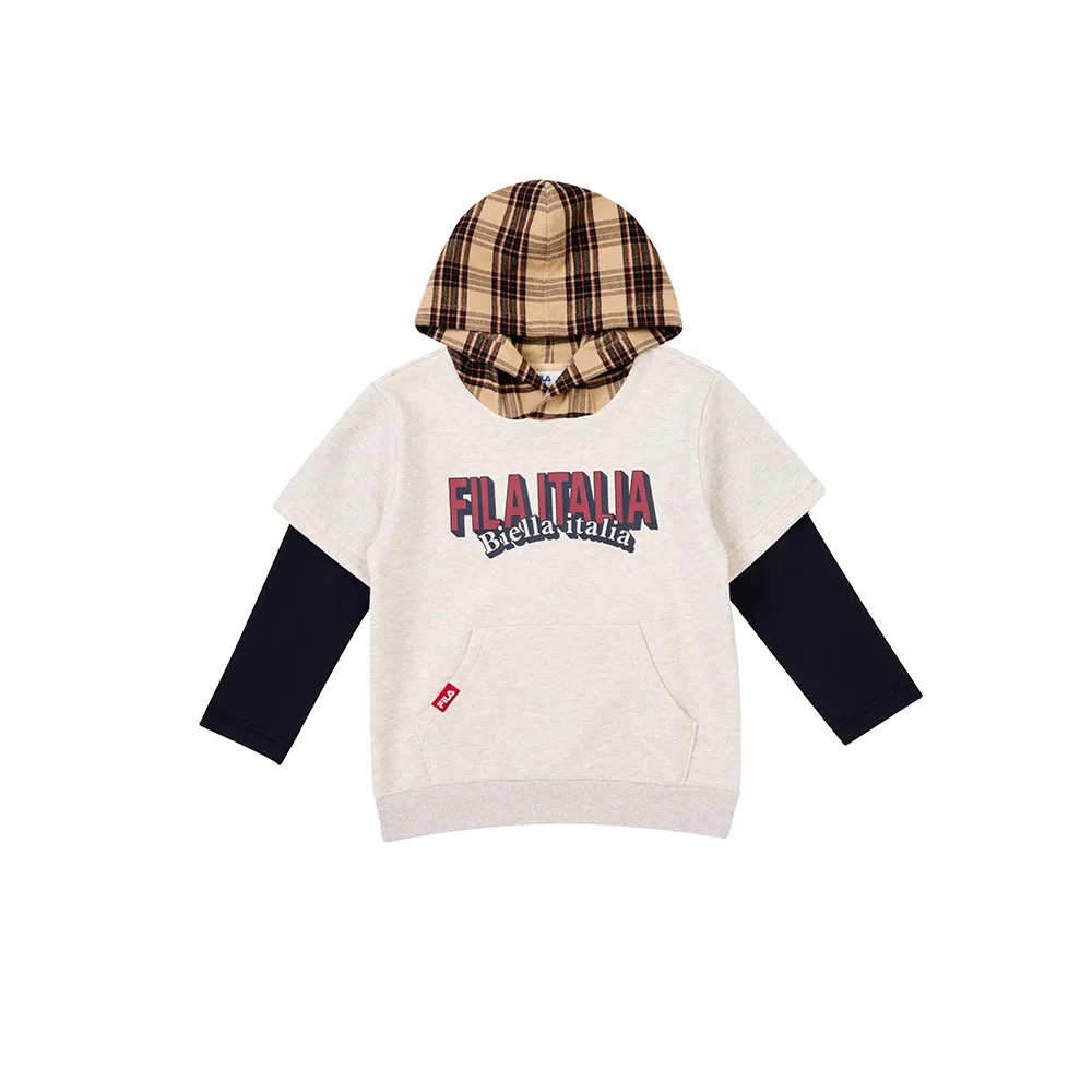 【FILA】KIDS 童連帽假兩件長袖T恤-卡其(1TEY-8704-KK)