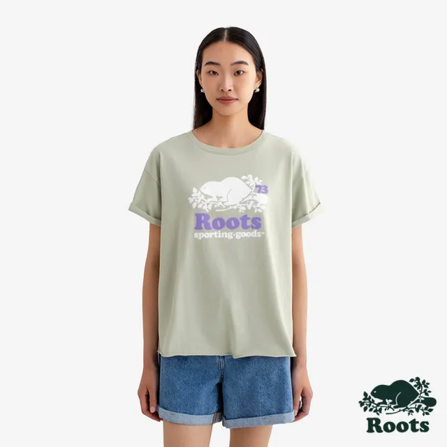 【Roots】Roots女裝- BEAVER 短袖上衣(綠色)