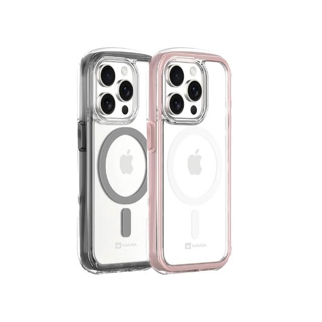【MAXIA】iPhone 15 Pro Max 360°耐衝擊磁吸保護殼(支援MagSafe i15/Pro/Pro Max 粉/灰)