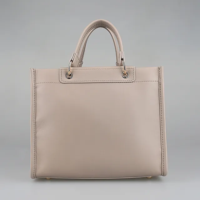 【LONGCHAMP】LONGCHAMP CABAS經典LOGO梅蒂斯羊皮吸釦式手提斜背方包(小/黏土灰)