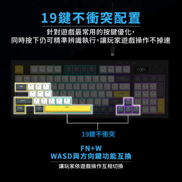【FOXXRAY 狐鐳】FXR-BKL-97 烈影旋鈕式極致靜音電競鍵盤(94鍵/極靜音/防鬼鍵/音量旋鈕)