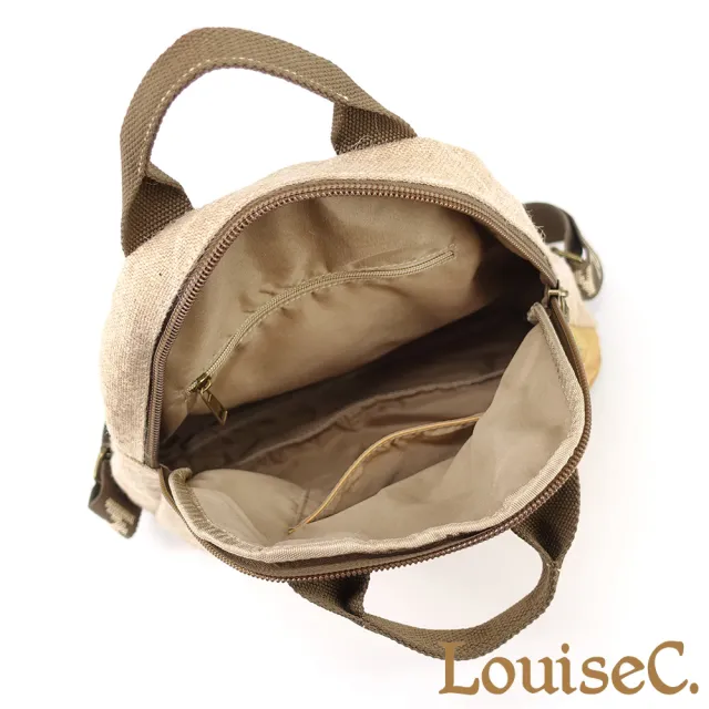 【LouiseC.】雙11 Tree House 質感帆布 牛皮 復古花草拼接設計 後背包 米色 SL0001-02