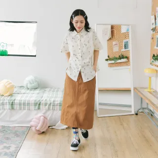 【Dailo】色塊簡約剪接中長裙(綠 駝/魅力商品)