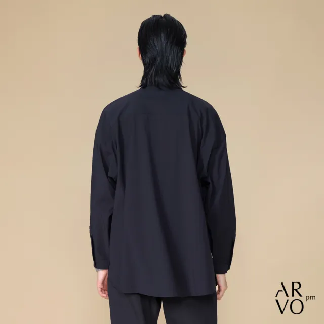 【ARVOpm】男女同款 雙口袋寬鬆藏青色襯衫00082505102(雙11限定)