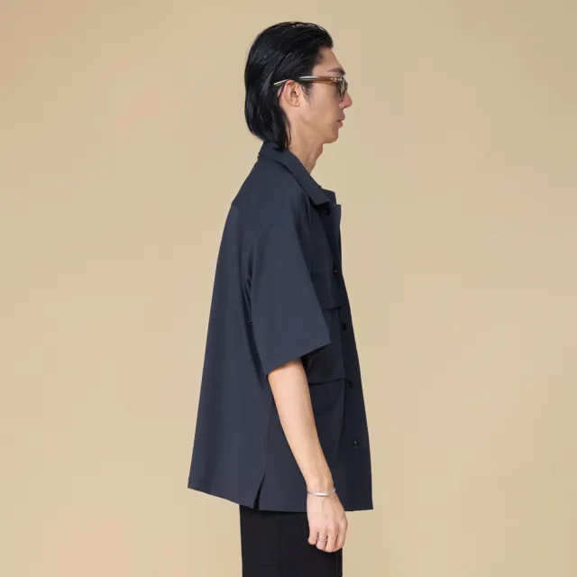 【ARVOpm】男女同款 坑條鐵灰短袖襯衫00092505101(限時6折)