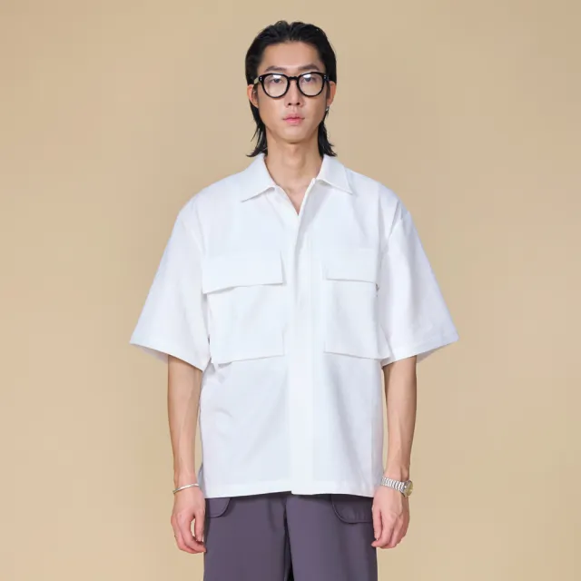 【ARVOpm】男女同款 坑條白色短袖襯衫00092505102(限時6折)