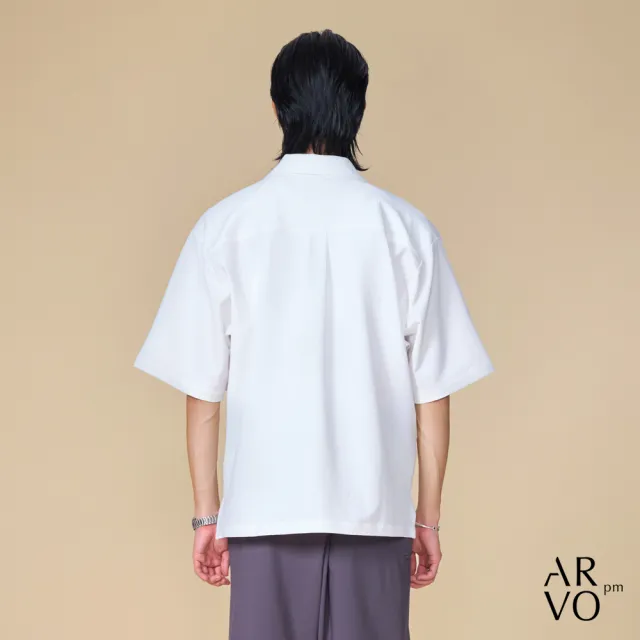【ARVOpm】男女同款 坑條白色短袖襯衫00092505102(限時6折)