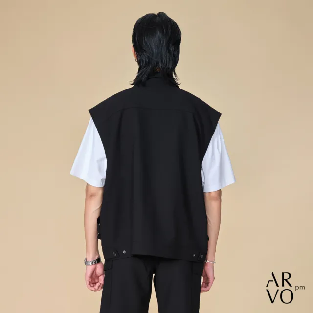 【ARVOpm】男女同款 立體袋蓋口袋黑色休閒背心00172504102(限時6折)