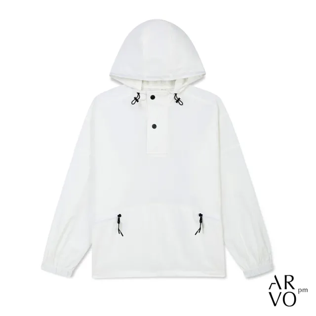 【ARVOpm】男女同款 剪接拉鍊口袋白色連帽上著00202504102(雙11限定)