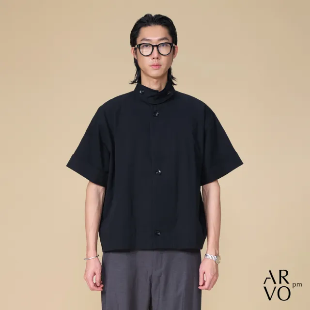 【ARVOpm】男女同款 短版黑色短袖風衣造型外套00122505104(限時6折)