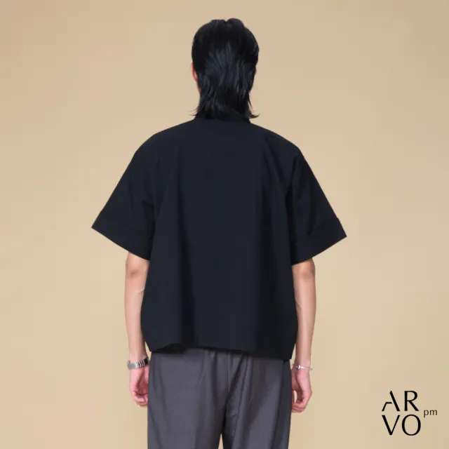 【ARVOpm】男女同款 短版黑色短袖風衣造型外套00122505104(限時6折)