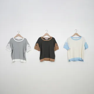 【Dailo】呆萌貓咪袖口短袖針織上衣(米 灰 深灰/魅力商品)