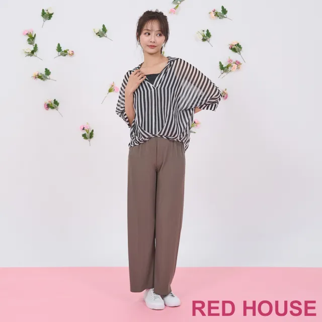 【RED HOUSE 蕾赫斯】素面直條紋寬褲(共2色)
