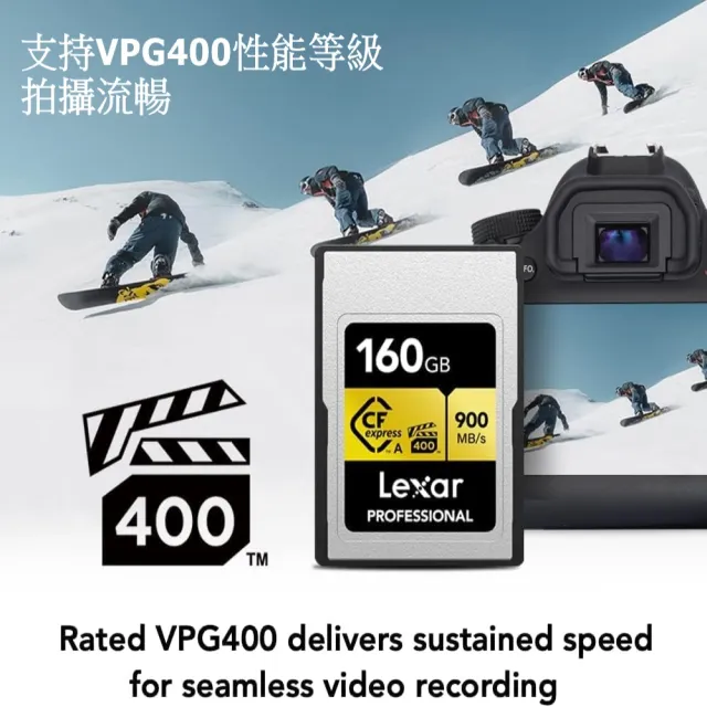 【Lexar 雷克沙】專業全新版 320GB Pro.Cfexpress TypeA 記憶卡8K 黃金系列(最高讀速900MB/s 有限永久保固)