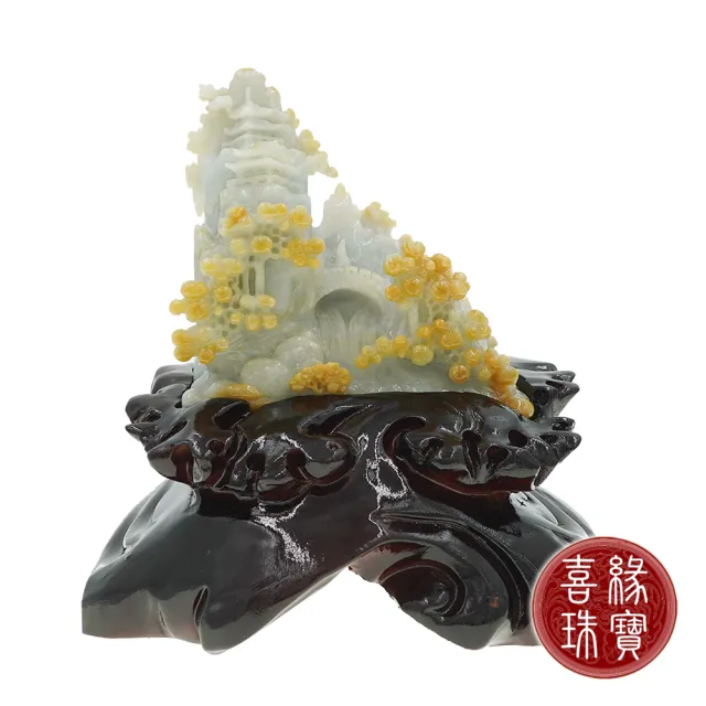 【喜緣玉品】山水 天然翡翠A貨 大馬坎 金翠藏福地 有靠山 風水擺設 擺件-僅此一品(開運風水)(直)