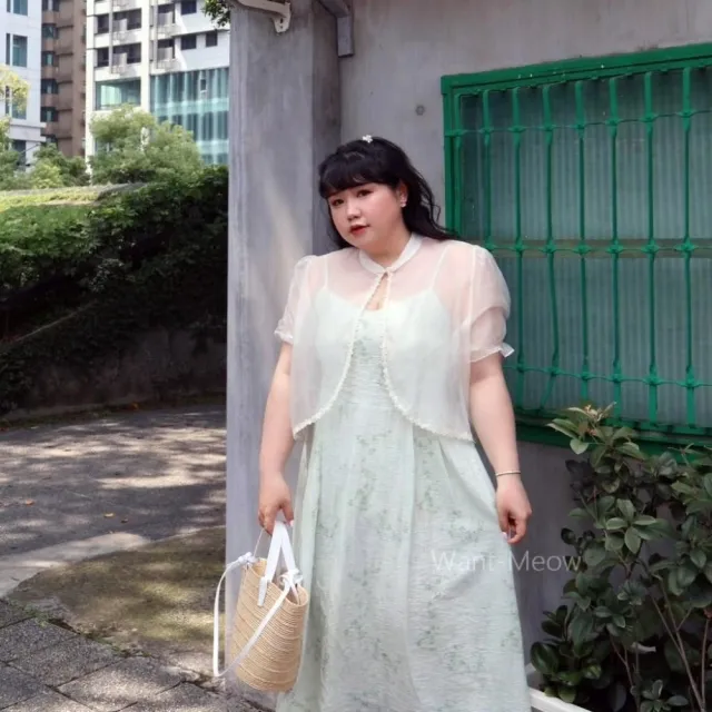 【Want-Meow】90公斤可穿/獨家氣質清新文青復古風蕾絲吊帶裙2件套(大碼/大尺碼/加大碼/大碼/婚禮穿搭)